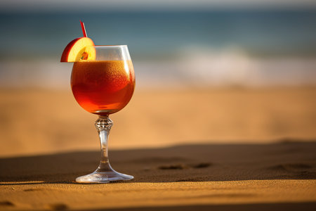 Refreshing red cocktail by the sea. Apple. Summer, beach and recreation. high quality photoの写真素材