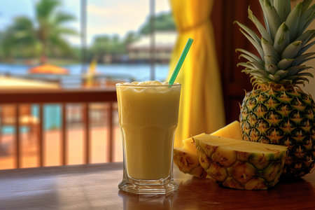 Refreshing pink cocktail by the sea. fresh waterlemon. Summer, beach and vacation. high quality photoの写真素材