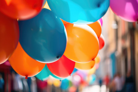 Baloons on the background of the city street. holiday. high quality photo