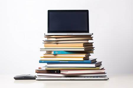 laptop and books. isolated on white background. Education. high quality photoの写真素材