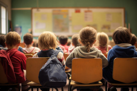 Schoolchildren learning in school, a view from behind. Education.の写真素材