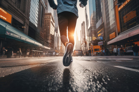 Close up of man running on city. high quality photoの写真素材
