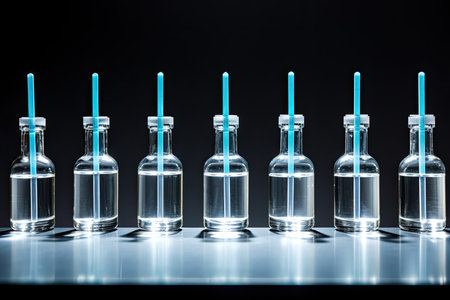 Medical flasks analyzes test. Test tubes on black background. high quality photoの素材