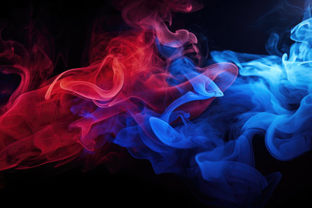 Red, blue smoke on black background. Color smoke. Water splash. Cosmic stardust. High quality Illustrationの写真素材