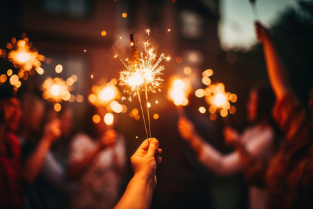 people make a wish and sparklers, merry christmas, happy new year, holiday 2024. High quality photoの写真素材