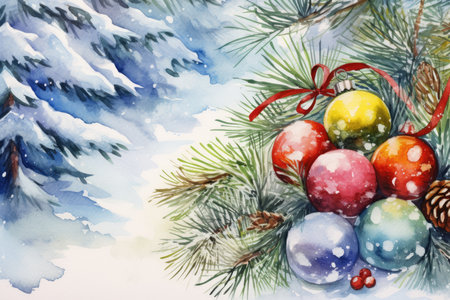 Drawing with watercolor, Merry Christmas and Happy New Year 2024. Christmas tree. High quality photoの写真素材