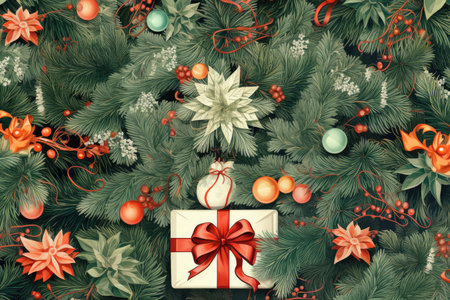 Illustration background of branches, Christmas tree balls. Happy New Year 2024. High quality photoの写真素材