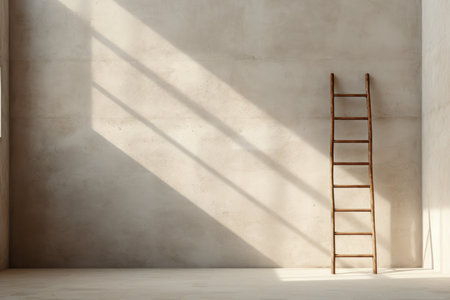 A ladder leaning against a brick wall. Minimalism, the path to success. Stairs.の写真素材