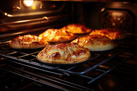 Delicious pie in the oven, close-up, kitchen or dining room interior. High quality photoの写真素材