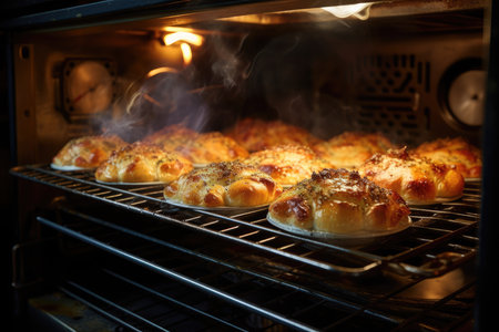 Delicious pie in the oven, close-up, kitchen or dining room interior. High quality photo