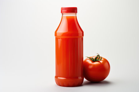 Bottle of fresh red tomato juice on a white background isolated. High quality photoの写真素材
