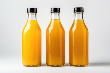 Several bottles of fresh apple juice on white background isolated. High quality photoの写真素材