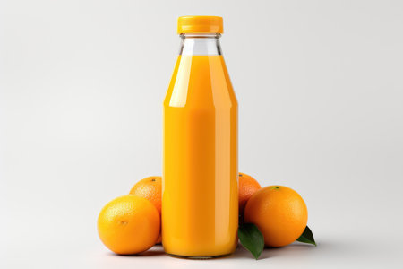 Bottle of fresh orange juice and an orange on a white background isolated. High quality photoの写真素材