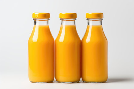 Several bottles of fresh orange juice on a white background isolated. High quality photoの写真素材