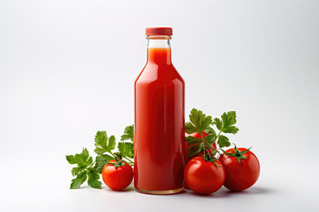 Bottle of fresh red tomato juice on a white background isolated. High quality photoの写真素材