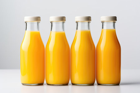 Several bottles of fresh orange juice on a white background isolated. High quality photoの写真素材