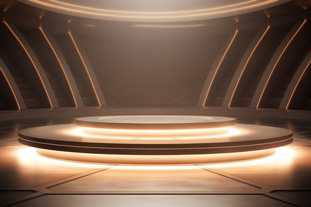 Futuristic podium for product display. Futuristic and Sci-fi scene. Advertising and promotion concept. High quality photoの写真素材
