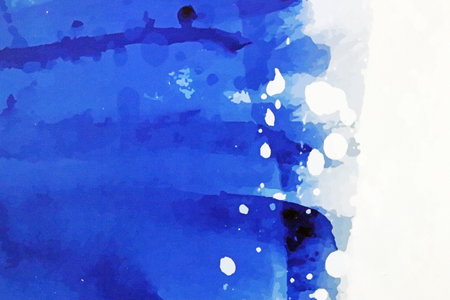 Background painted with blue watercolor paint on paper, abstraction.の写真素材