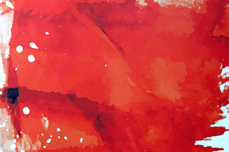 Background painted with red watercolor paint on paper, abstraction.の写真素材