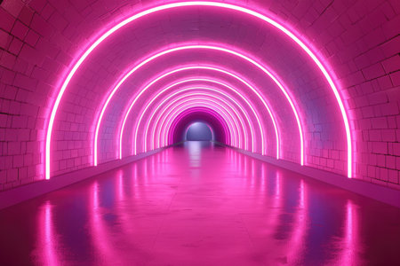 An empty underground pink room with bare walls and lighting with empty space for text. High quality AI generated image.の素材