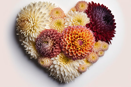 A bouquet of flowers in the shape of a heart. Romantic g chrysanthemumsift on a white background. High quality photoの素材