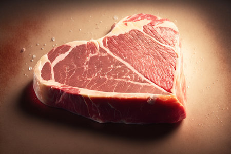 Juicy meat steak in the shape of a heart. Fast food, delicious food.High quality photoの素材
