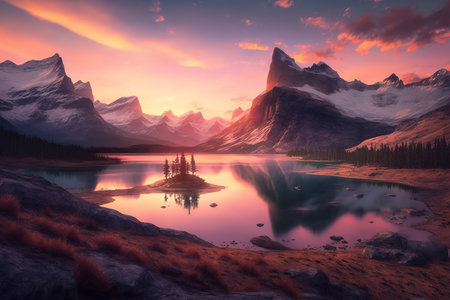 Beautiful mountains sunset. Wildlife, Alps, sky. Mountain river.の写真素材