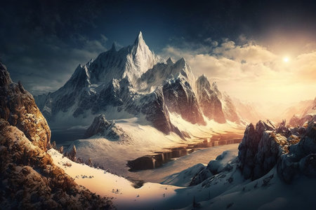 Beautiful mountains. Wildlife, Alps, sky. Mountain river.の写真素材