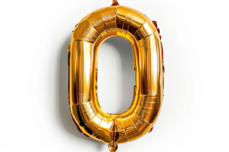 Multi-colored foil balloons in the shape of the numbers 0 and letter O on a white background. High quality photoの素材