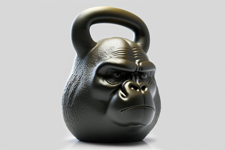 An unusual weight in the shape of a gorilla's head in the gym. Weightlifting. Kettlebell monkey.の写真素材