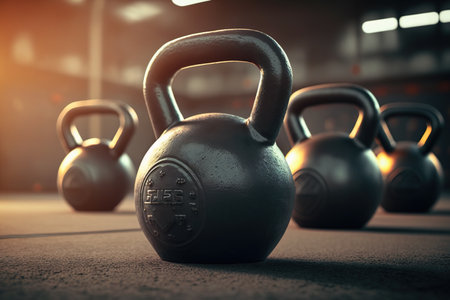 Kettlebells in the gym. Sports life. Sports and weightlifting. High quality photoの写真素材