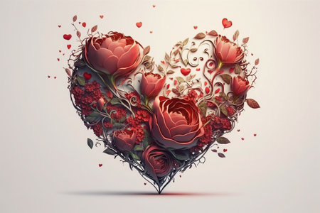 A bouquet of flowers roses in the shape of a heart. Romantic g chrysanthemumsift on a white background. High quality photoの素材