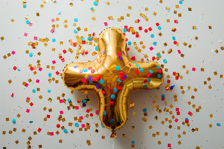 Multi-colored foil balloons in the shape of symbol+ plus on a white backgroundの素材