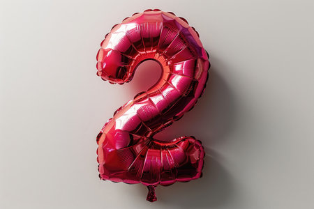 Multi-colored foil balloons in the shape of number 2 on a white backgroundの素材