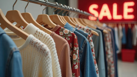 Mans Hands Choosing Discount Masculine hands selecting casual clothes under banner at outdoor market. Realistic, urban, great for mens fashion, streetwear, or seasonal sale ads.Hoodie and Jeans at Street Market Sale. High quality photoの素材