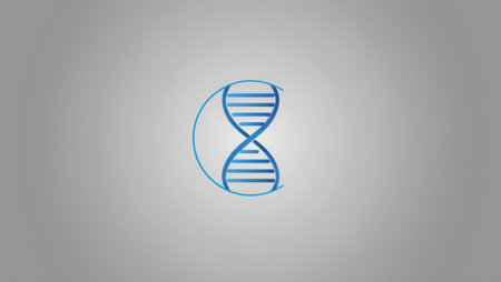 Clean flat-style DNA icon arranged in a circle on neutral gray for digital applicationsの素材