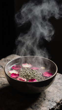Calming clean beauty ritual captured through atmospheric steamの素材