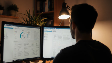 Calm evening scene of decentralized finance monitoringの素材