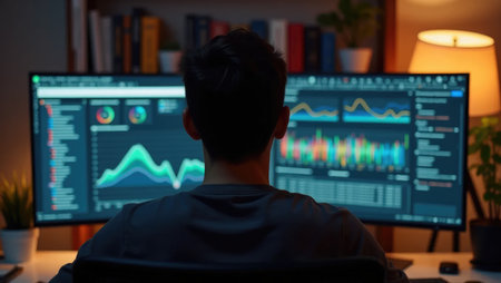 Calm evening scene of decentralized finance monitoringの素材