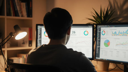 Calm evening scene of decentralized finance monitoringの素材