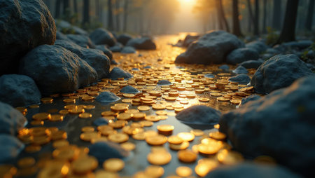 Metaphorical flow of earnings converging into wealth accumulationの素材