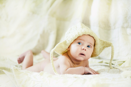 Newborn baby with hat and some clothes. Closeupの写真素材