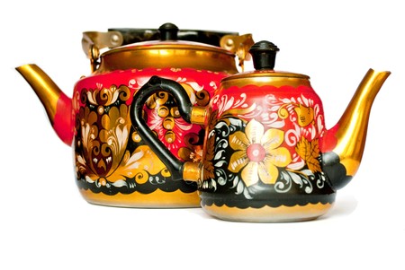 beautiful red tea-pot on white backgroundの写真素材