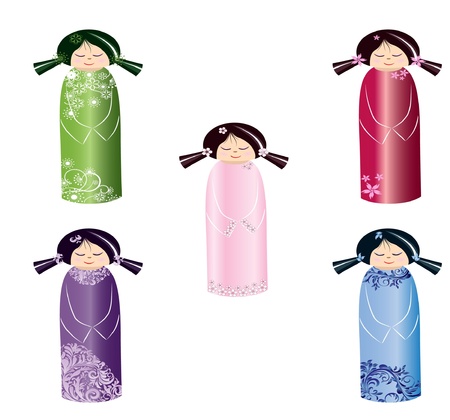 series of cute japanese doll kokeshiのイラスト素材