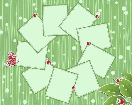 vector flower scrap background with butterfly and ladybirdのイラスト素材