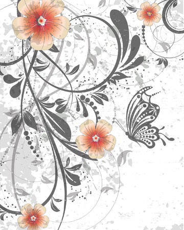 vector floral decorative abstract background with butterflyのイラスト素材