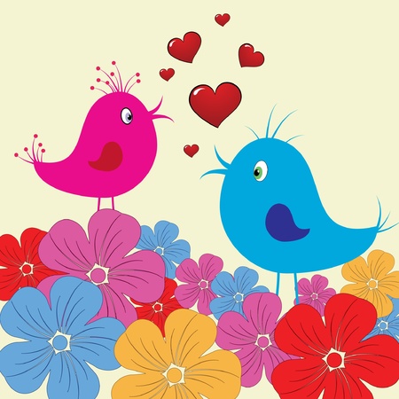 cute birds fallen in loveのイラスト素材