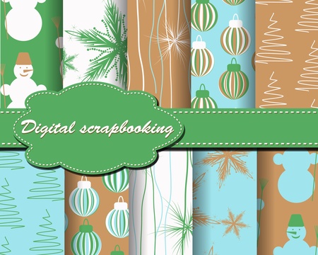 set of Christmas paper for scrapbookのイラスト素材