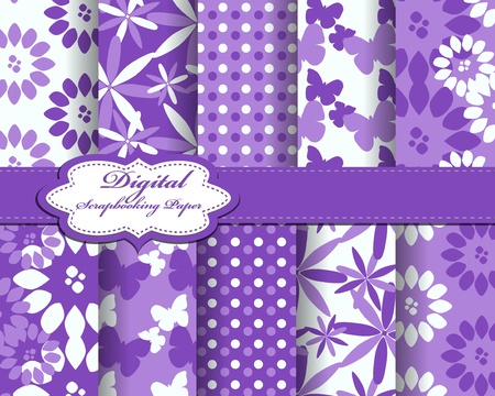 set of flower and butterfly paper for scrapbookのイラスト素材