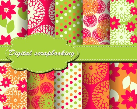 set of vector flower paper for scrapbookのイラスト素材